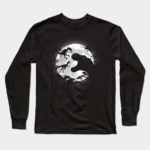 Tyrannosaurus rex vs velociraptors Long Sleeve T-Shirt by albertocubatas